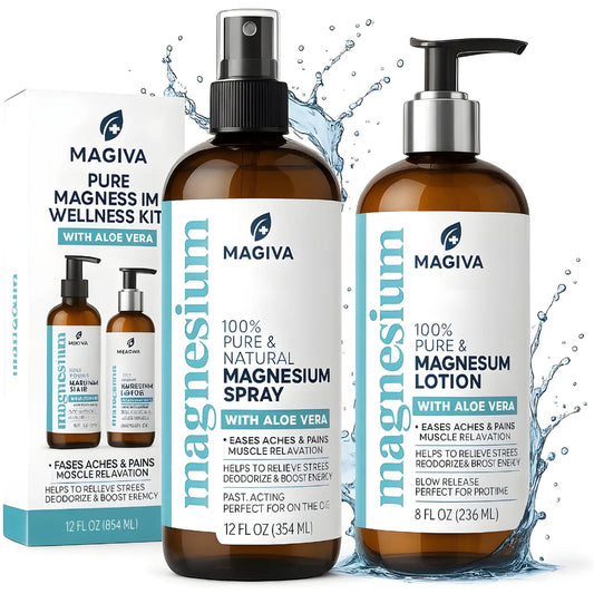 Magnesium Oil Spray (12 oz) + Body Massage Lotion Set 8oz