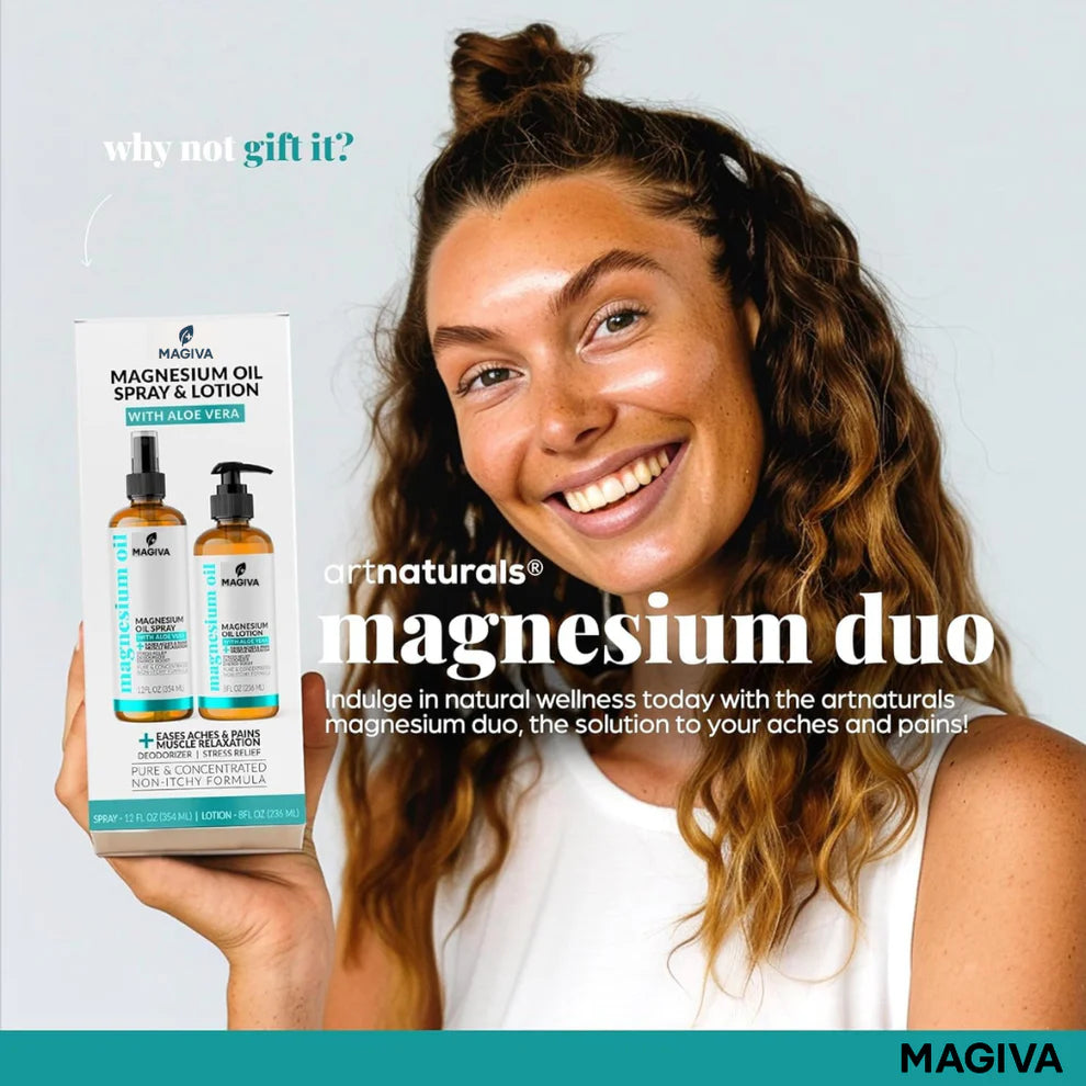 Magnesium Oil Spray (12 oz) + Body Massage Lotion Set 8oz