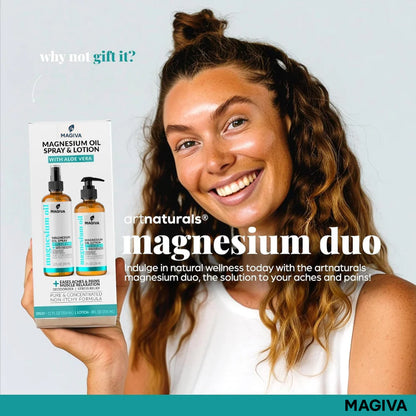 Magnesium Oil Spray (12 oz) + Body Massage Lotion Set 8oz